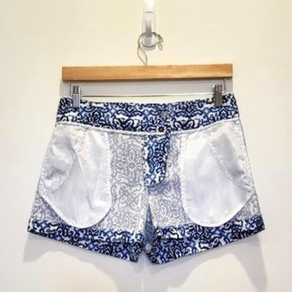 Milly For Design Nation Blue White Graphic Print Cotton Shorts, Size 6, EUC - Picture 5 of 9